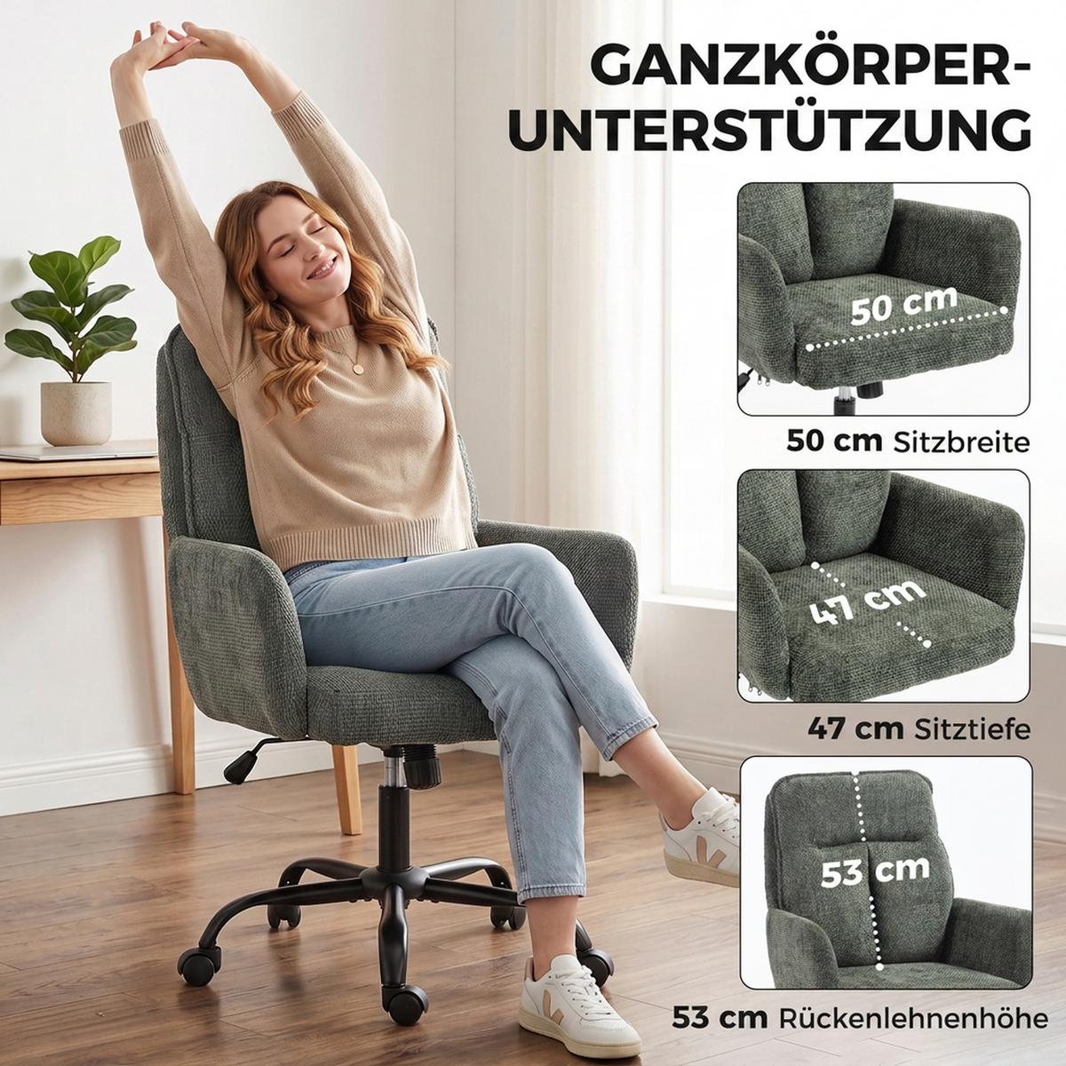 BÜROSTUHL Polyester Dunkelgrün - Dunkelgrün/Schwarz, Holzwerkstoff/Textil (67/103/72cm) - HOMCOM