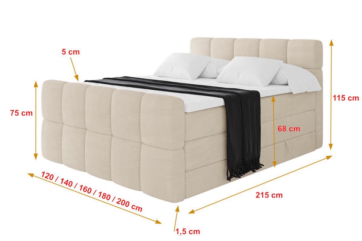 BOXBETT mit Matratze H3/H4 - FAMA-Z KING - 120x200 cm Beige Poso - Ecru, Holzwerkstoff (120/200cm) - ALTDECOR