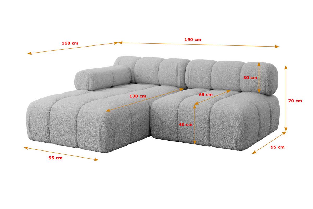 ECKSOFA modulares Sofa Razon-L1 - 190x160x70 cm Hellgrau Bouclé - Hellgrau, Holzwerkstoff/Textil (190/160cm) - ALTDECOR