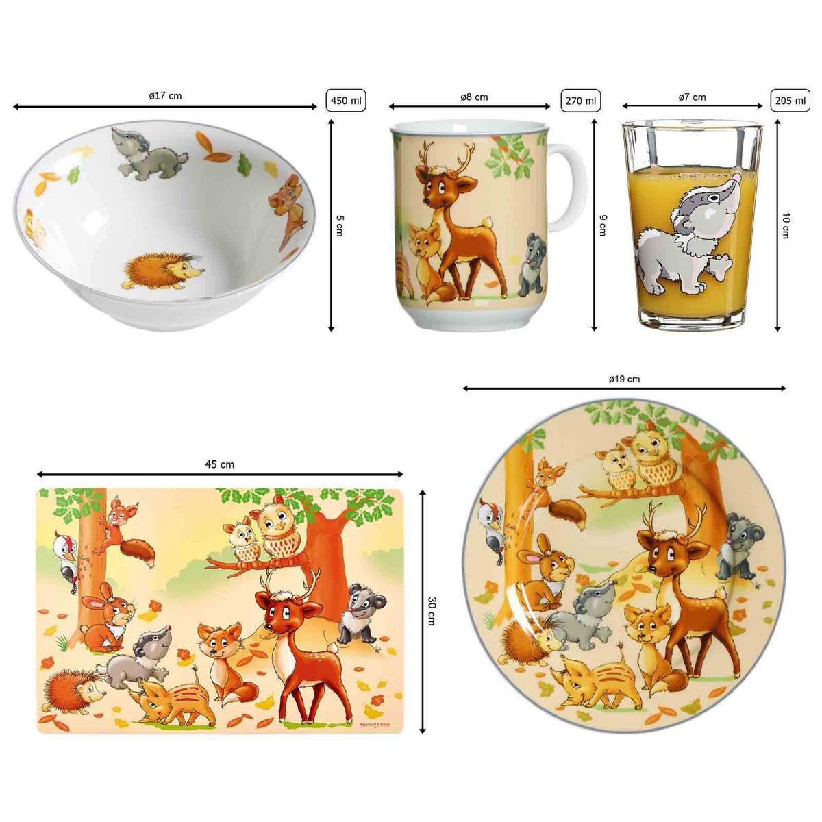 GESCHIRR-SET MIT KINDERBECHER Waldtiere bunt 7-tlg. - Multicolor, Keramik/Kunststoff (2/2/2cm) - Ritzenhoff Breker