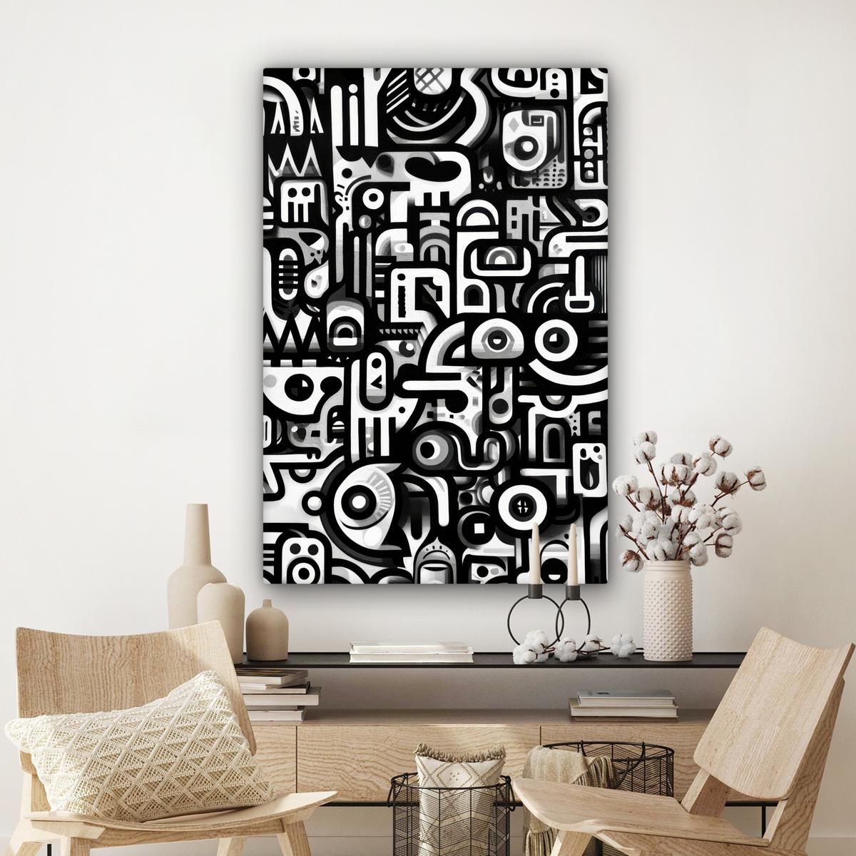 LEINWANDBILD Symbole - Abstrakt - Grafik - Schwarz Deko Groß 90x140 cm - Schwarz, Textil (90/140cm) - MuchoWow