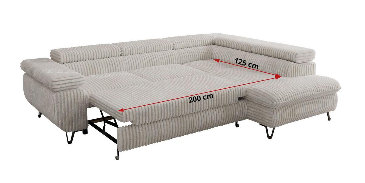 ECKSOFA PABLO L Beige Cord - Rechts Seite mit T25 Topper - Beige/Schwarz, Textil/Metall (273/208cm) - MKS