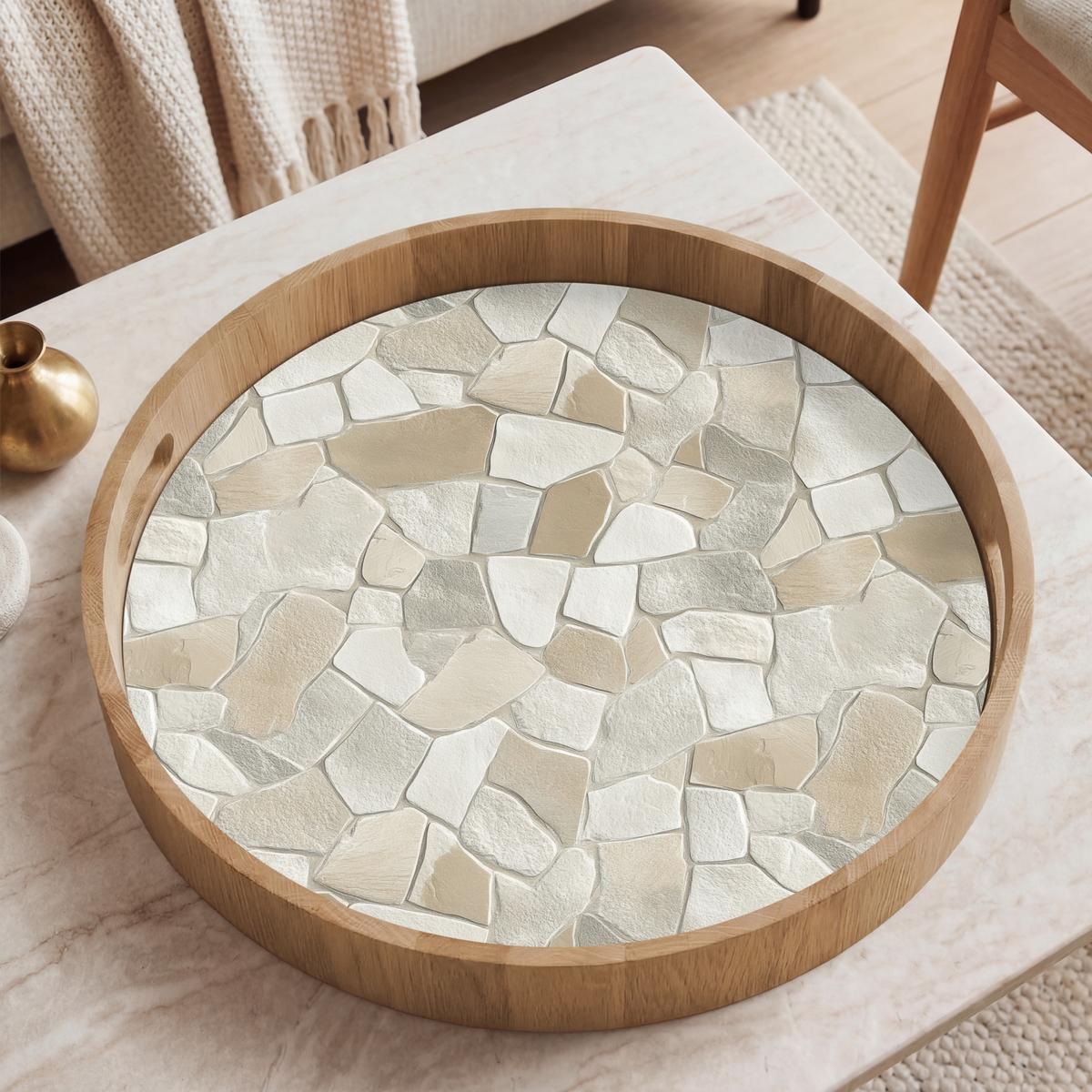 TABLETT Mosaik - Steine - Beige 50x50 cm - Beige, Holz (50/5/5cm) - OnlyWow