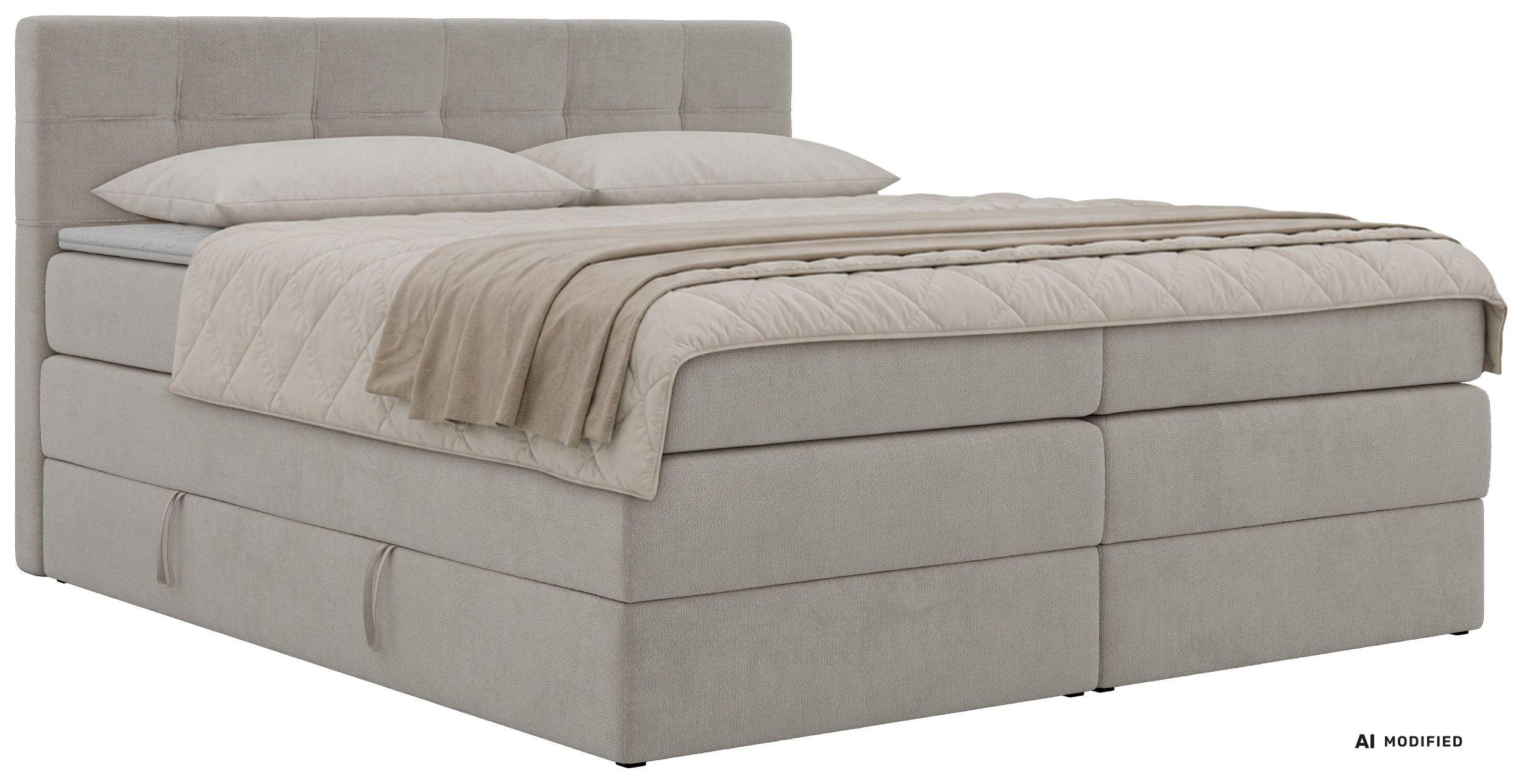 BOXSPRINGBETT SOLVEN KING 200/200 - Hellgrau Jersey - Topper T25 - H4 - Hellgrau/Schwarz, Kunststoff/Textil (200/200cm) - MKS