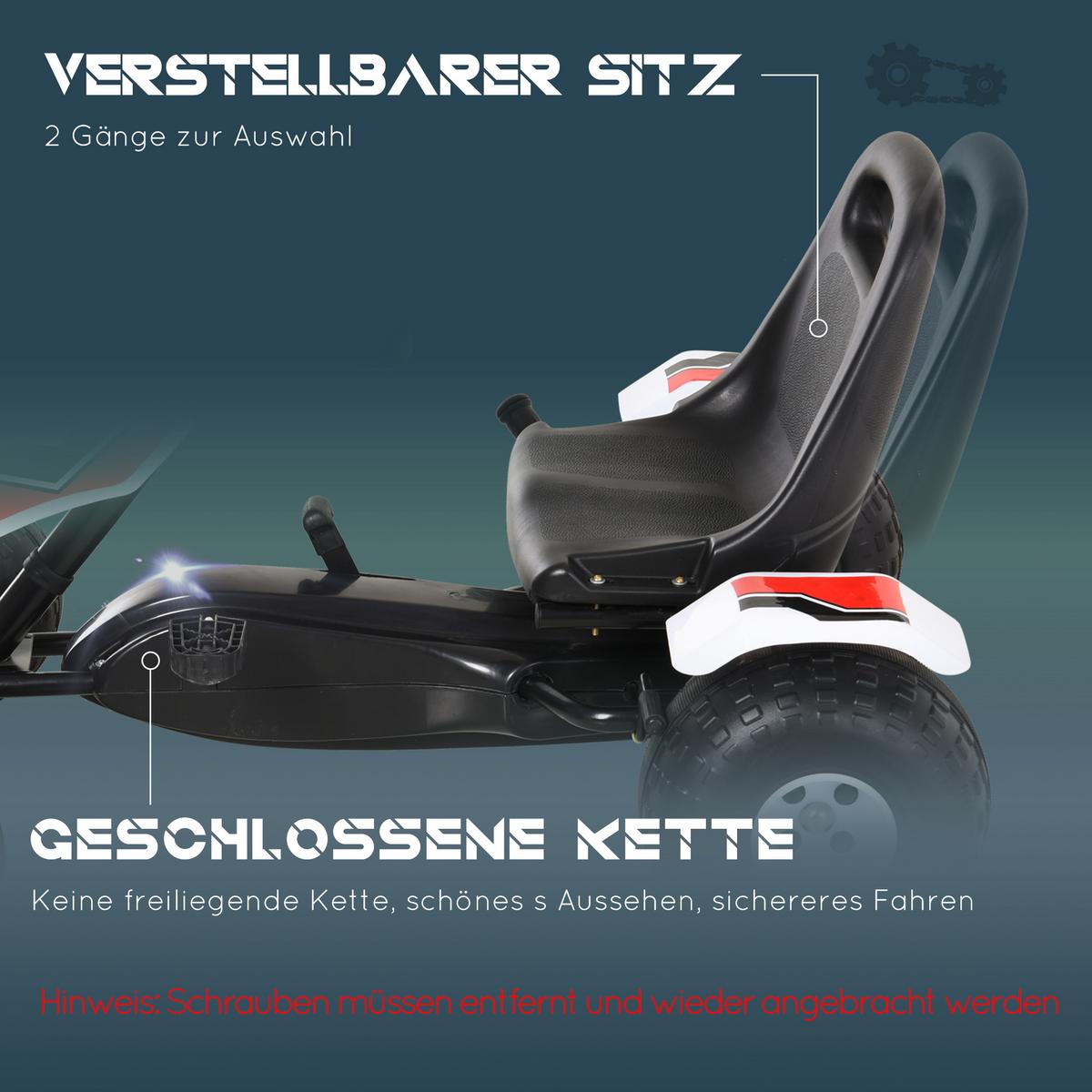 GO Kart Mit Pedal Kinderfahrzeug Tretauto mit Pedal für 3-6 Jahre Stahl Weiß - Weiß, Metall (104/66/57cm) - HOMCOM