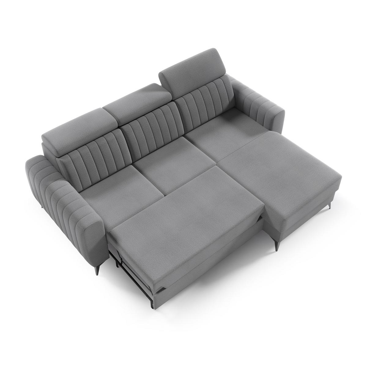 ECKSCHLAFSOFA Connor I verstellbare Kopfstützen, Grau - Schwarz/Grau, Textil (238/176cm) - Beautysofa
