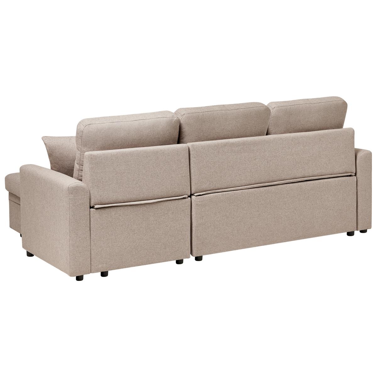 ECKSCHLAFSOFA 3-Sitzer Kunstleinen Hellbraun mit Stauraum linksseitig Nassjo - Hellbraun, Textil (210/131cm) - Beliani