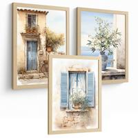 POSTER 3er Bilder-Set Wandbilder Maritim Aquarell Blau modern ohne Rahmen – Wohnzimmer Deko, Schlafzimmer, Küche, Badezimmer Leichter Holzrahmen A3 - Beige, Papier (29.7/1/42cm) - Nacnic