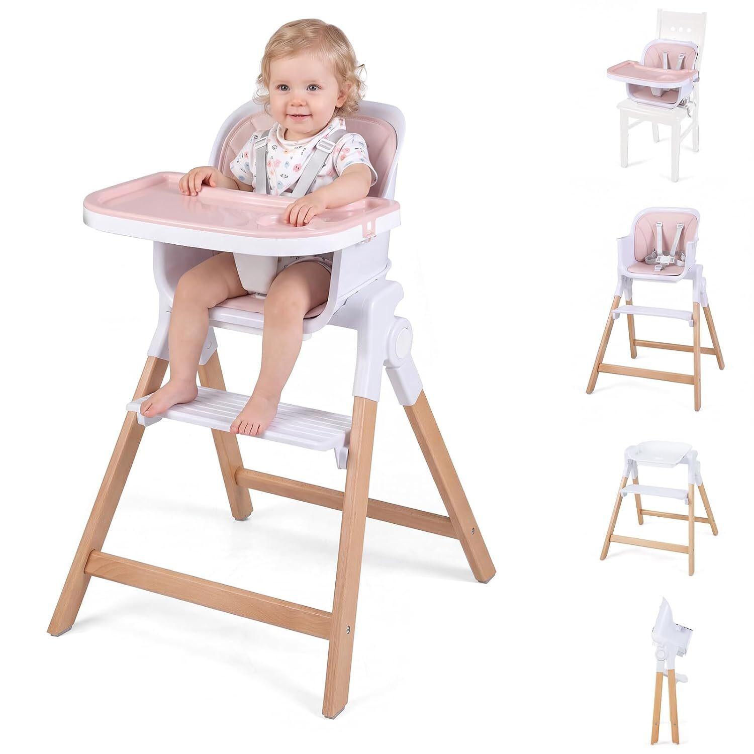 KINDERHOCHSTUHL mit Tablett rosa - Pink, Holz (71/93/58cm) - COSTWAY