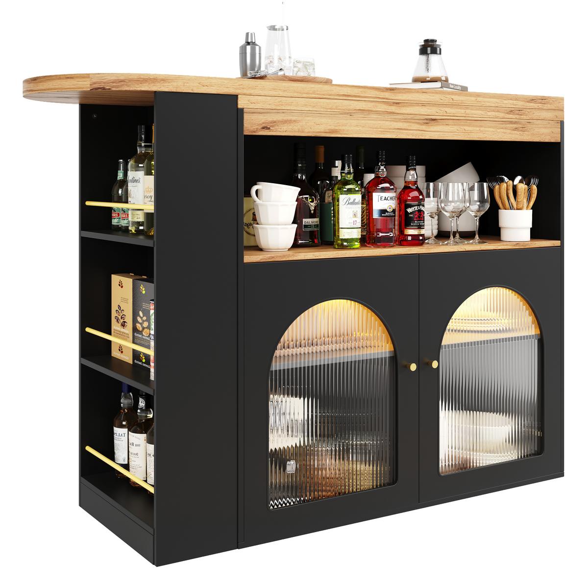 BARTISCH ausziehbar mit LED - Schwarz, Holzwerkstoff (39/105/193cm) - Urban Meuble