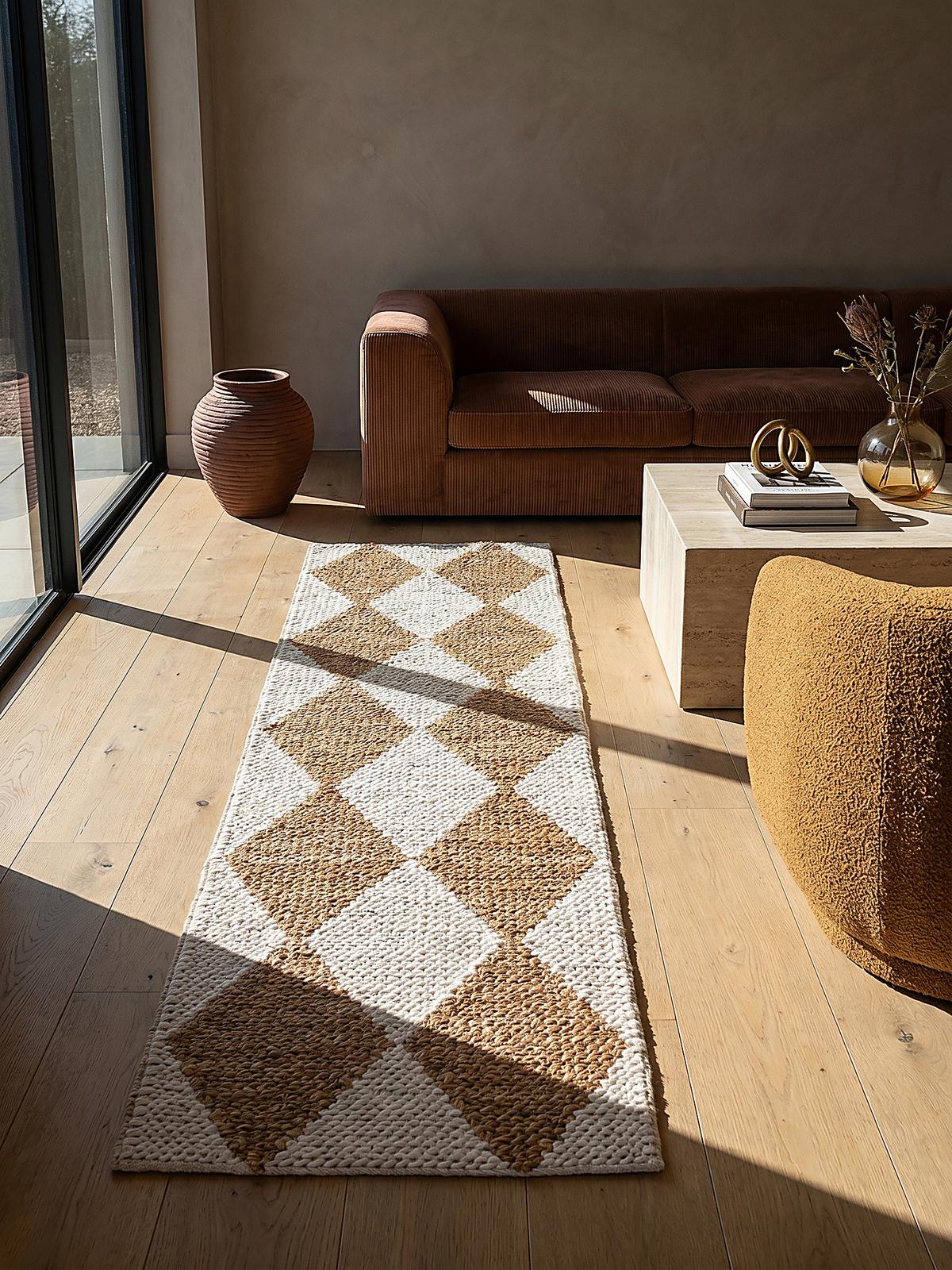 JUTETEPPICH BAIN, mit Rautenmuster, Beige, 60 x 230 cm - Beige, Textil (230/60cm) - KADIMA DESIGN