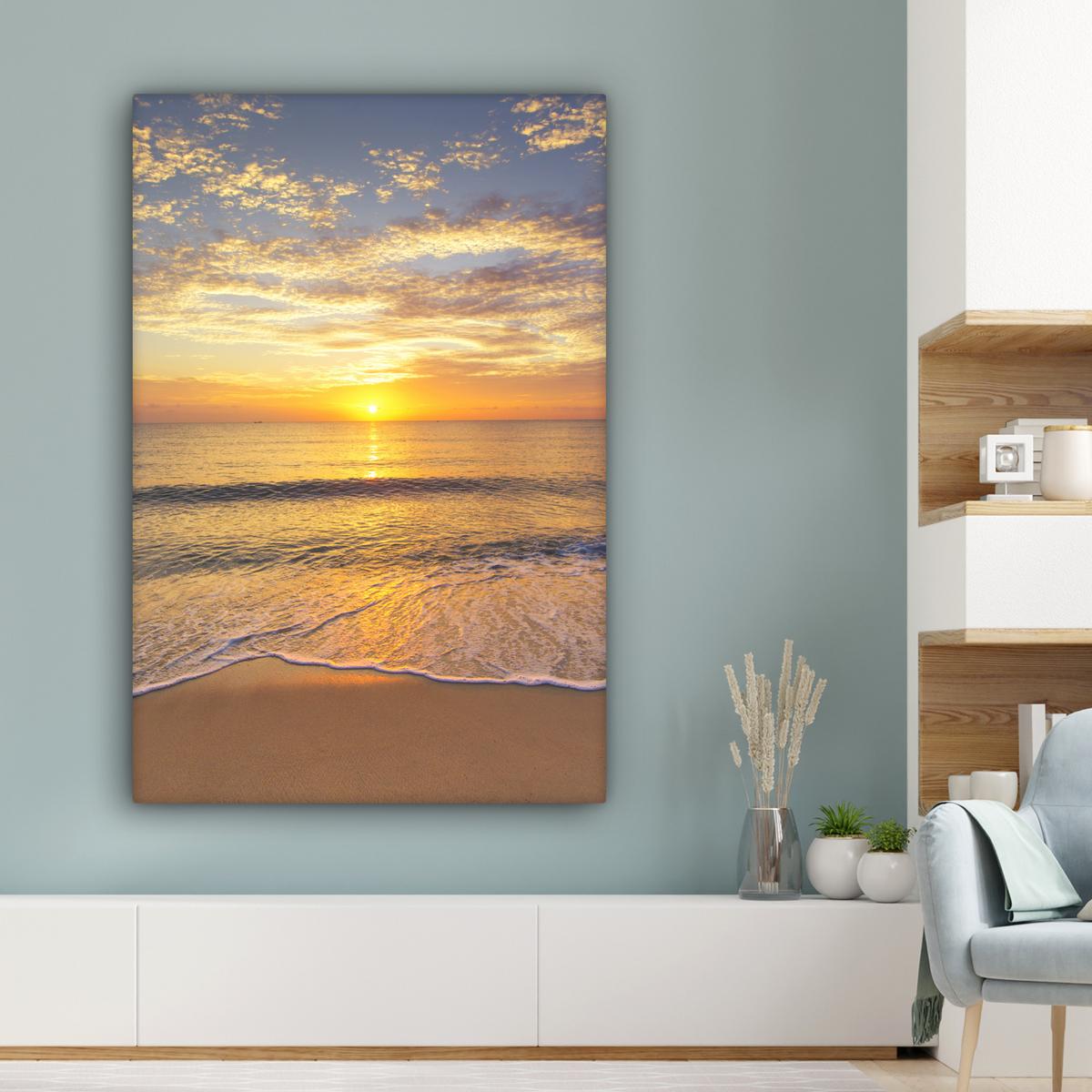 LEINWANDBILD Strand - Sonnenuntergang - Meer Deko XXL 80x120 cm - Gelb, Textil (80/120cm) - MuchoWow