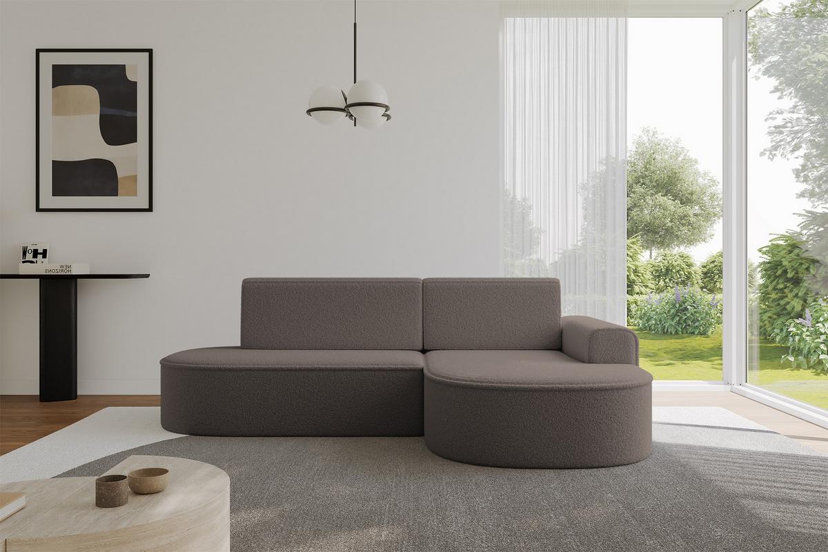 ECKSOFA mit Schlaffunktion und Bettkasten Ottomane Rechts MARI-L1-S - 283x167x73 cm Braun Bouclé - Schwarz/Braun, Holzwerkstoff/Kunststoff (167/283cm) - ALTDECOR