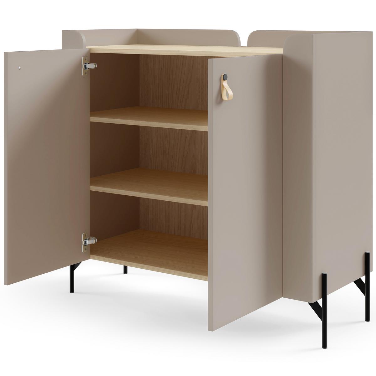 KOMMODE Sorella mit 2 Türen, 100 cm, für Jugendzimmer, Porcini + Eiche Mavelie - Eichefarben/Cappuccino, Leder/Holzwerkstoff (100/95/42cm) - Beautysofa