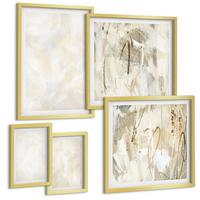 BILDER SET 5er Set - 50x50 cm & 20x30 cm & 40x60 cm Goldrahmen - Helles Strukturfarbendesign - Goldfarben, Kunststoff (40/60cm) - TULUP