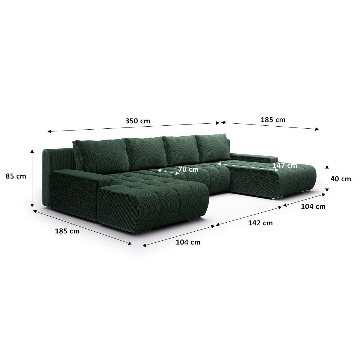 PANORAMASOFA Jonas 5 Sitzplätze Tannengrün - Grün, Holz (350/85/185cm) - Petits-meubles