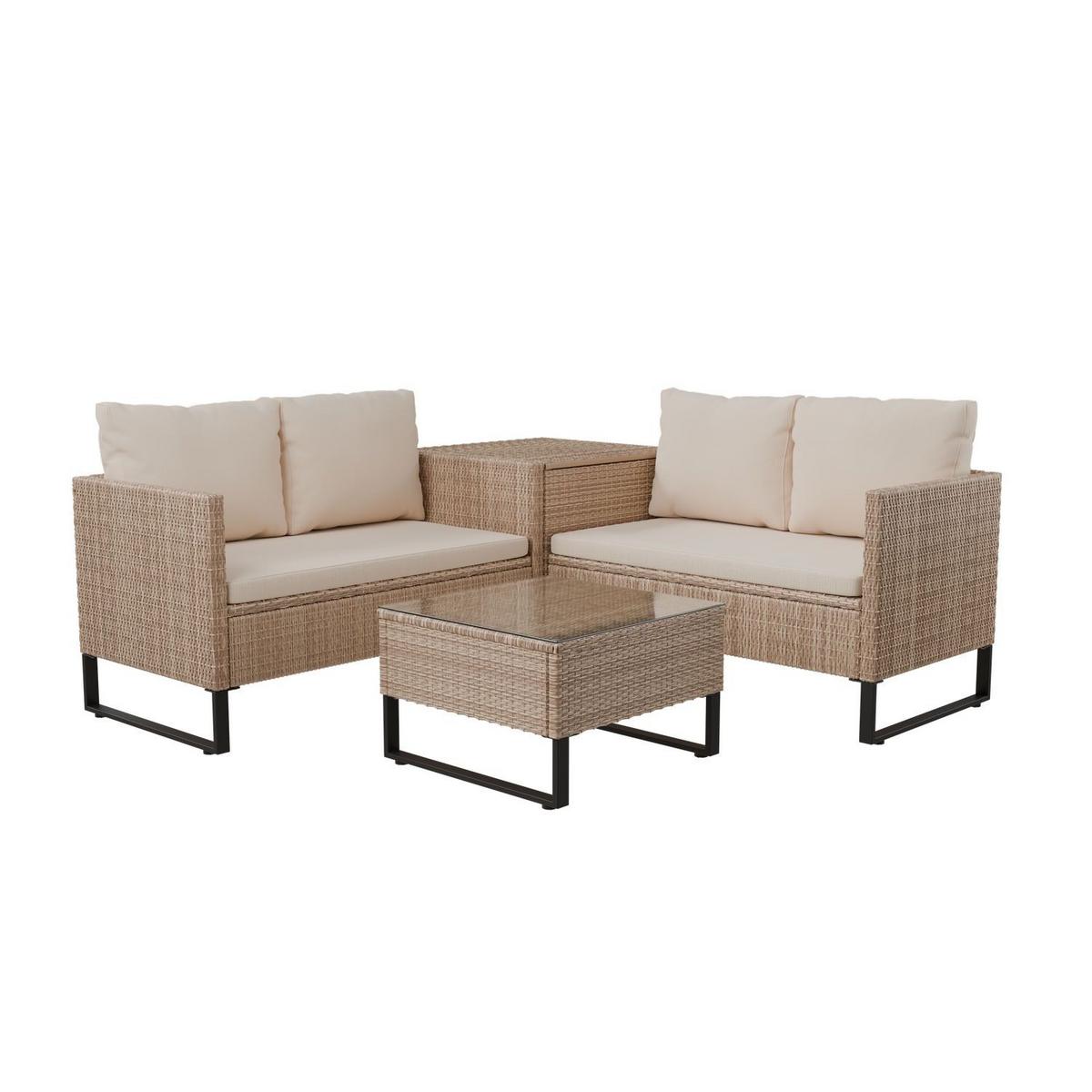 LOUNGEGARNITUR Santorini creme / sand - Beige, Kunststoff/Metall - Juskys