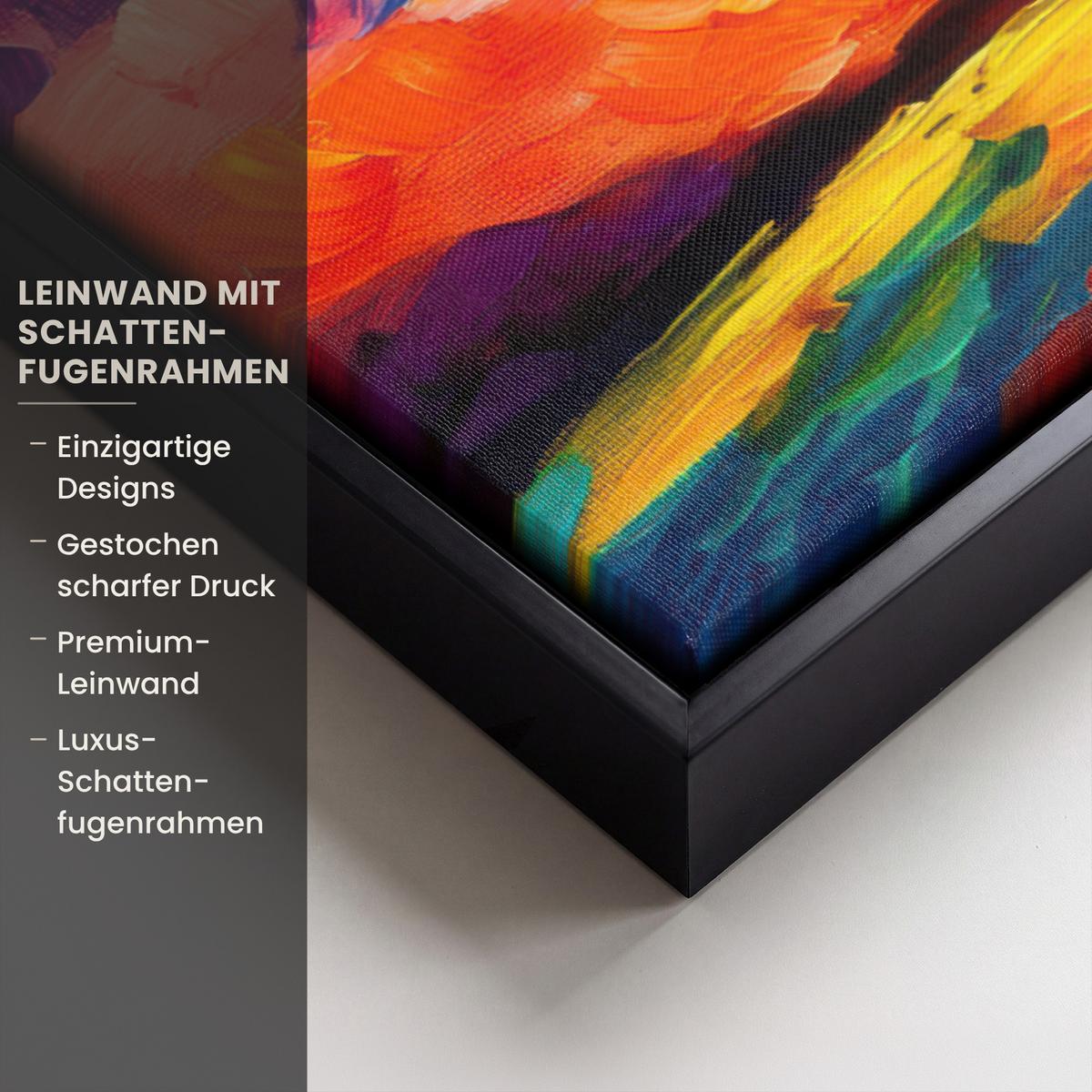 LEINWAND Bilder mit Rahmen - Baum - Kunst - Natur - Sonnenuntergang - 100x70 - Multicolor, Textil (100/70cm) - MuchoWow
