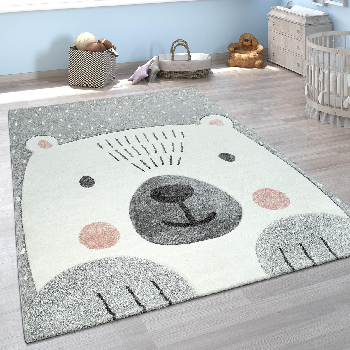 KINDERTEPPICH, mit Bärengesicht-Motiv, Grau, 80 x 150 cm - Grau, Textil (150/80cm) - KADIMA DESIGN