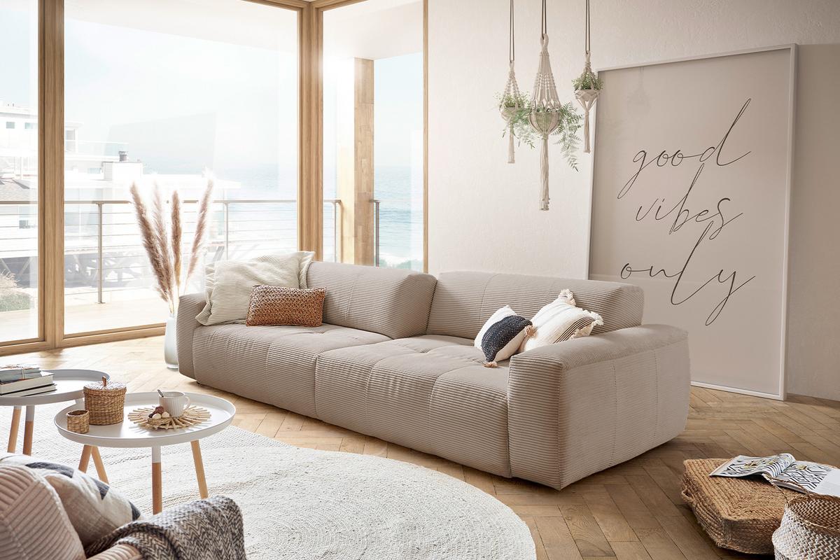 SOFA MIT SITZTIEFENVERSTELLUNG PALACE Taupe Cord Relaxfunktion - Taupe, Textil (298/74/120cm) - KAWOLA
