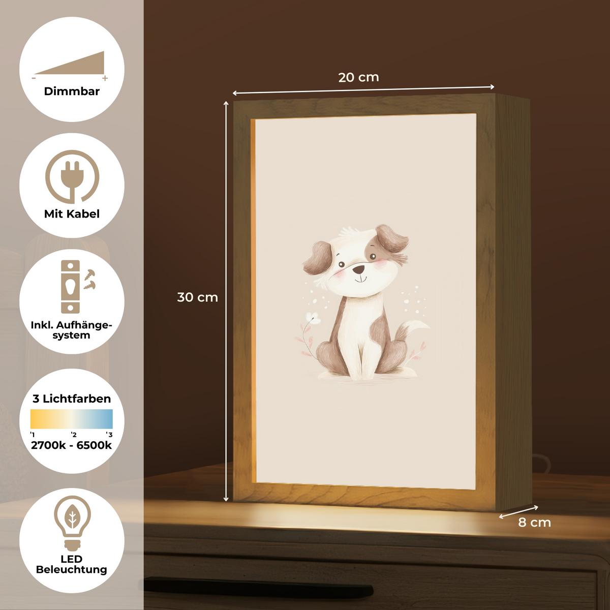 WANDLEUCHTE Hund - Gefleckt - Braun 20x30 cm - Beige, Holzwerkstoff (20/30/8cm) - OnlyWow