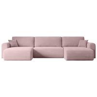 WOHNLANDSCHAFT mit Schlaffunktion und Bettkasten ORRO-U - 362x145x83 cm Rosa Cord - Schwarz/Rosa, Holzwerkstoff/Kunststoff (362/83/145cm) - ALTDECOR