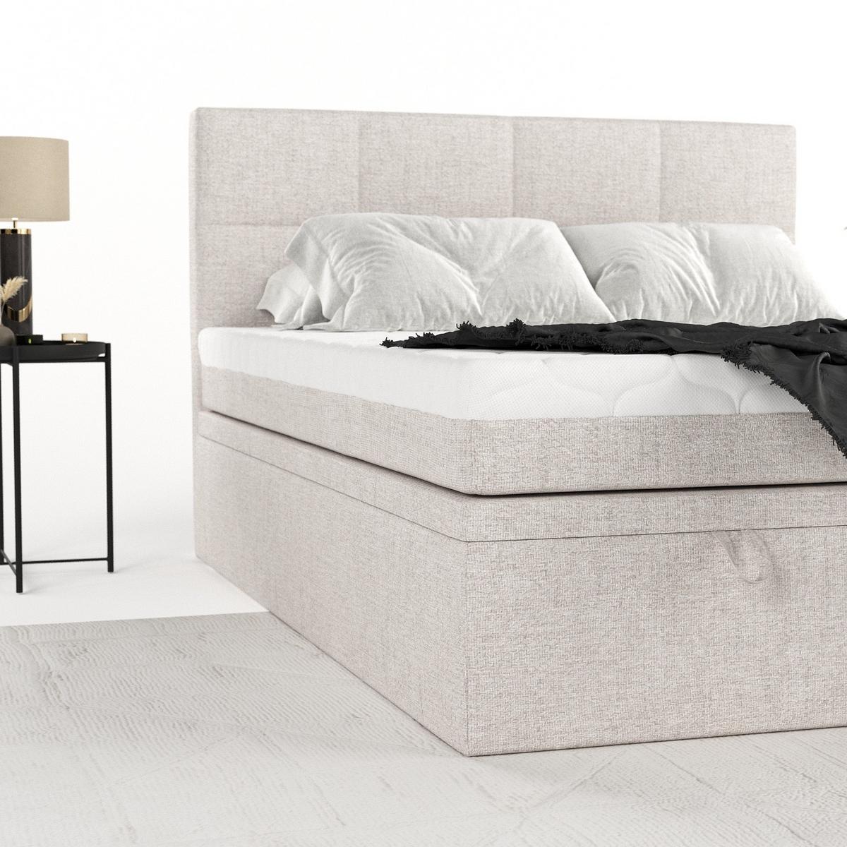 BOXBETT Tessa 180/200 cm Hellbeige im Neve Stoff - Sandfarben/Schwarz, Holz/Holzwerkstoff (180/200cm) - AltaBeds