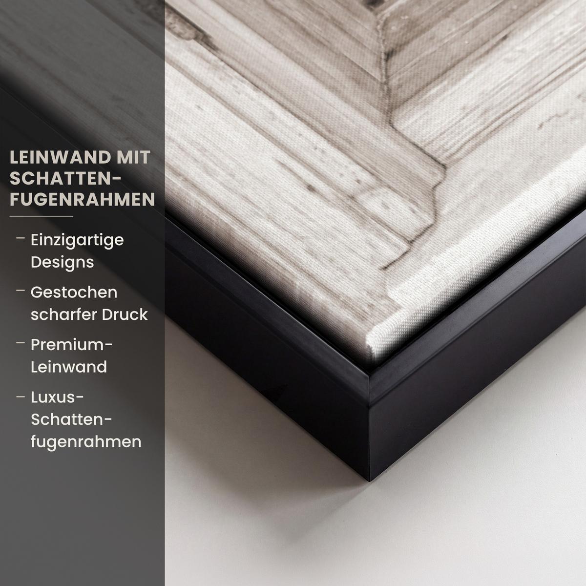 LEINWAND Bilder mit Rahmen - Winterlandschaft - Hütte - Berge - Ausblicke - Aussicht - Natur - 90x90 - Weiß Hochglanz, Textil (90/90cm) - MuchoWow