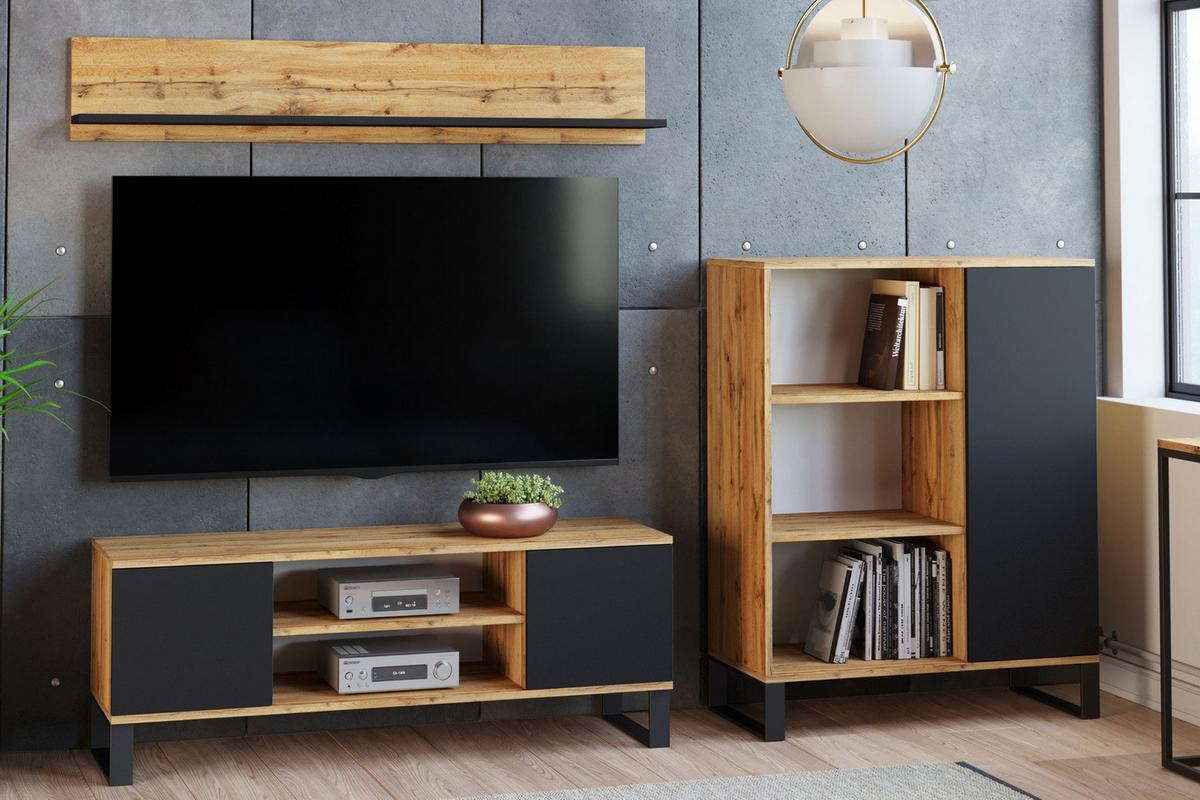 LOWBOARD Focus - Eichefarben/Schwarz, Holzwerkstoff (40/49/155cm) - RAUMHIRSCH FURNITURE