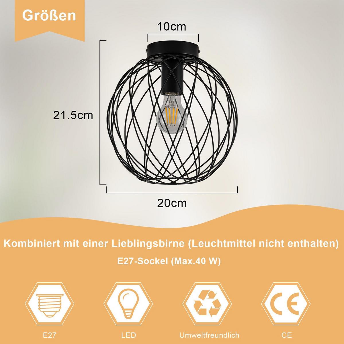 DECKENLEUCHTE Ladd 20/20/19 cm - Schwarz, Metall (20/20/19cm) - Nettlife