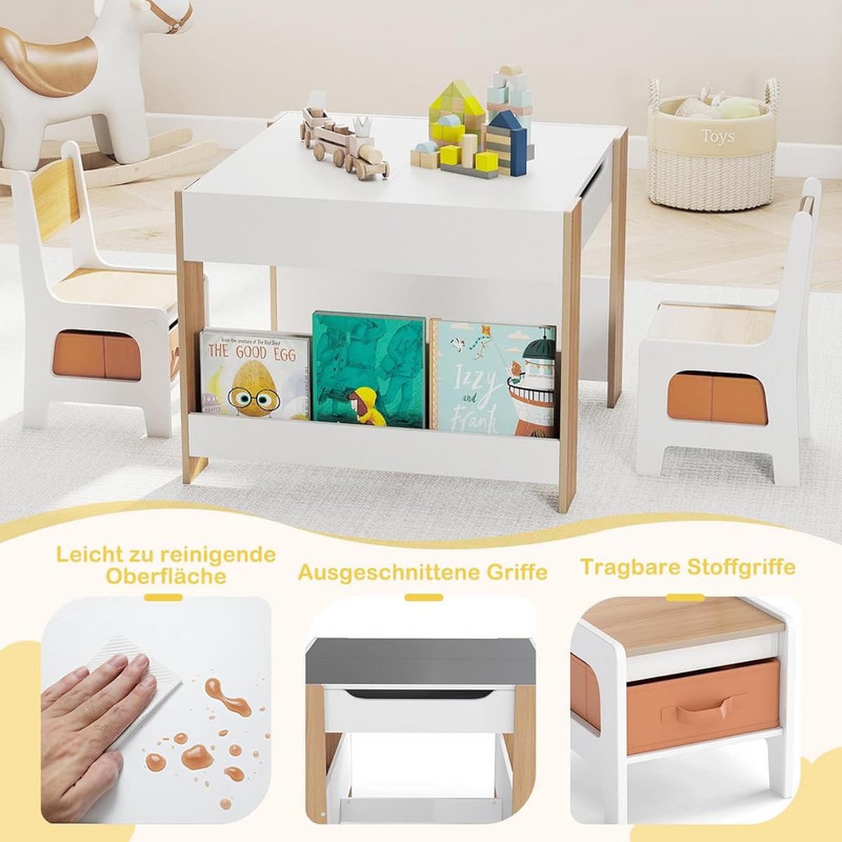 KINDERTISCH mit Stuhl natur(3-tlg) - Naturfarben, Holzwerkstoff (61.5/48/61.5cm) - COSTWAY