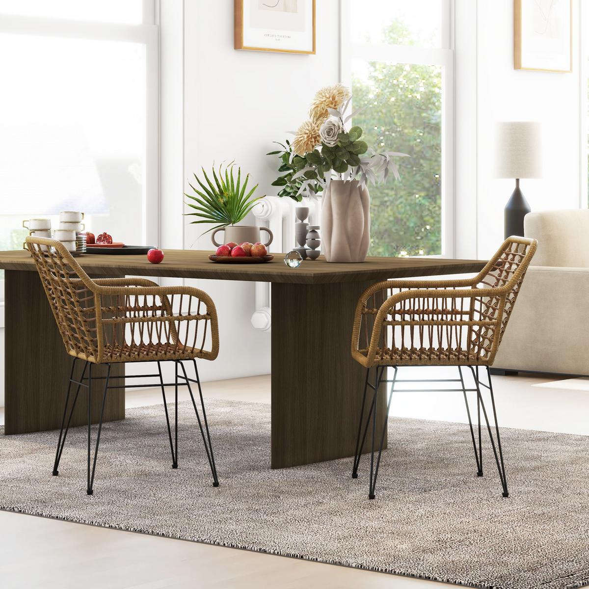 ESSZIMMERSTÜHLE 2er Set Essstuhl mit Rückenlehne Küchenstühle mit Rattenoptik - Braun, Kunststoff (60/79/56cm) - HOMCOM