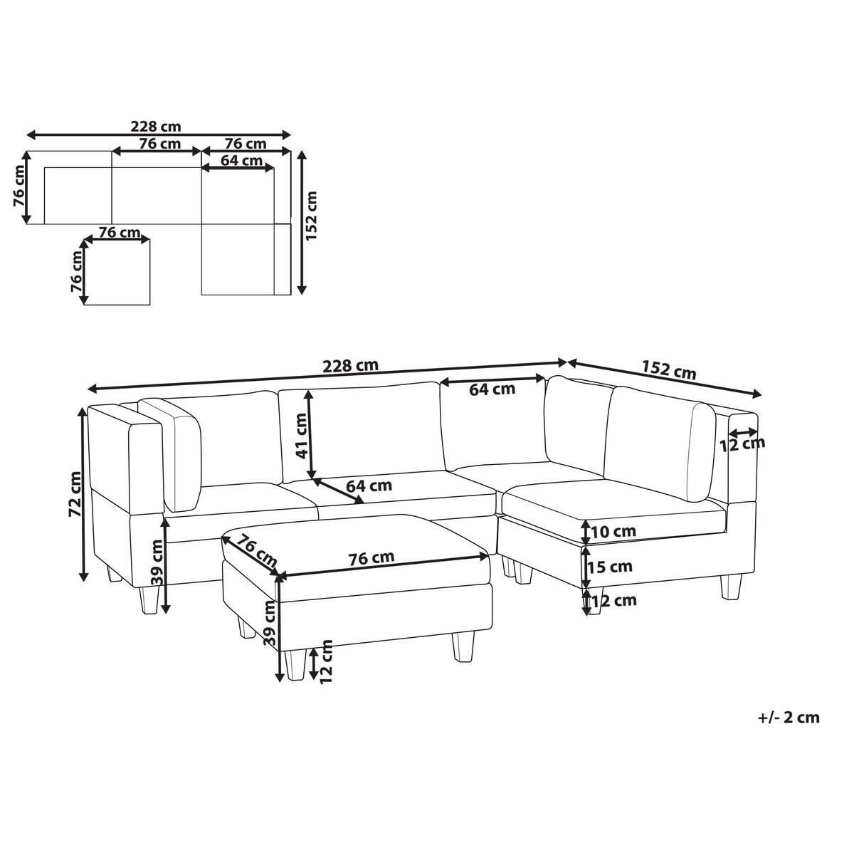 4-SITZER-ECKSOFA Leinenoptik schwarz rechtsseitig mit Ottomane Fevik - Schwarz, Textil (228/72/152cm) - Beliani