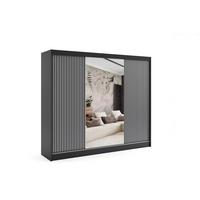 KLEIDERSCHRANK VILAN mit Spiegel - 250 cm - Schwarz - Schwarz, Holzwerkstoff (250/215/61cm) - ALTDECOR