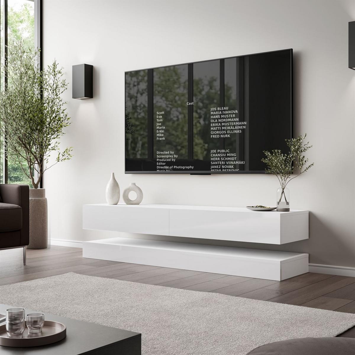 TV-RACK SKY 140 cm, Weiß hochglanz - Weiß, Holzwerkstoff (140/25/34cm) - Lookway