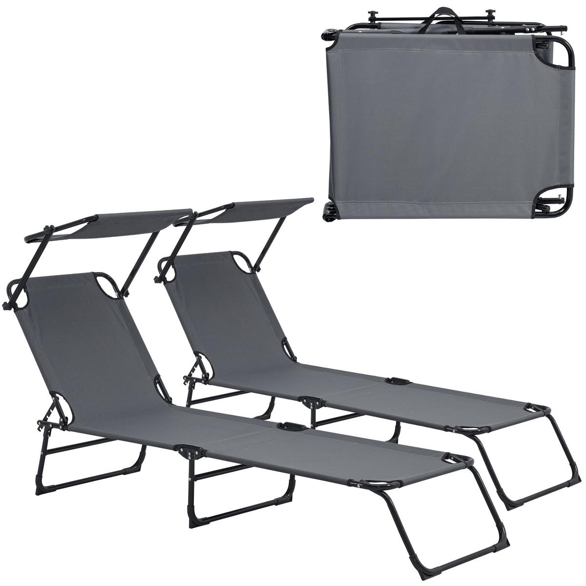 SONNENLIEGE-SET 2 TLG. Lomeda - Dunkelgrau, Metall (187/27/53cm) - casa.pro