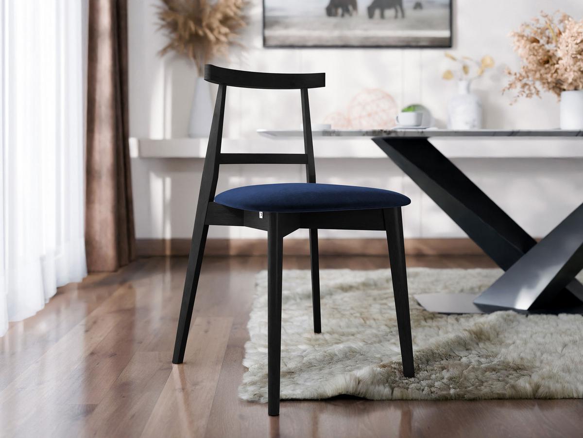 WOHNZIMMER STUHL KT71, Holzfarbe: Schwarz - Blau/Schwarz, Holz/Textil (48/75/54cm) - MIRJAN24
