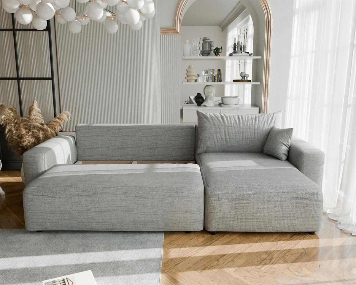 ECKSOFA Luna Max Mit Schlaffunktion - Grau, Holzwerkstoff/Textil (145/278cm) - Fun Möbel