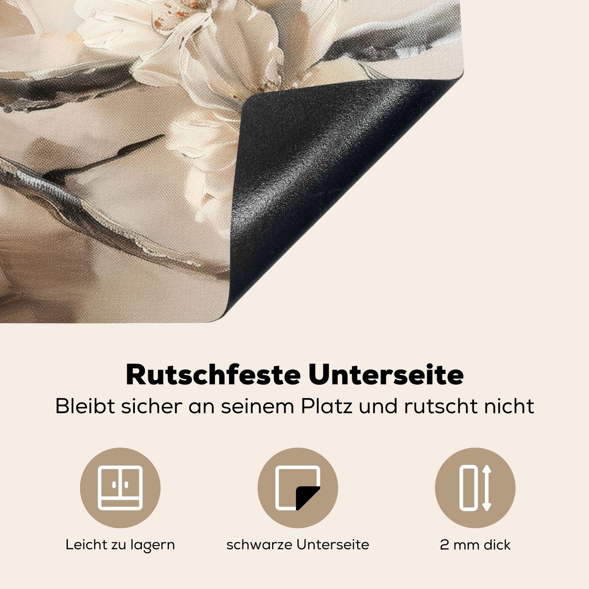 HERDABDECKPLATTE Blumen - Abstrakt - Gemalt - Beige Herdabdeckung Induktionsfeld 75x52 cm - Kaschmir, Kunststoff (75/52/0.2cm) - MuchoWow