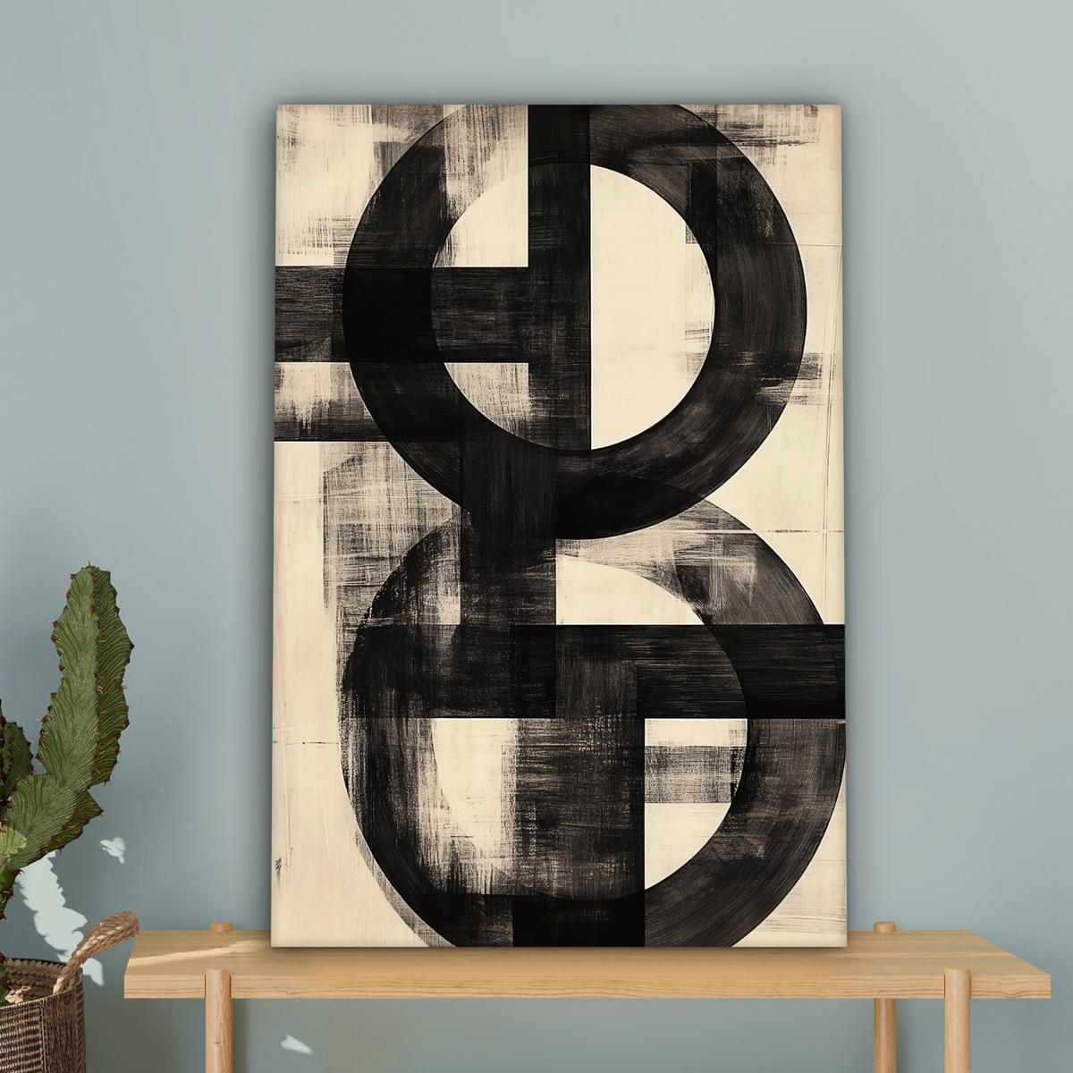 LEINWANDBILD Kreise - Balken - Schwarz - Abstrakt Wanddeko 40x60 cm - Schwarz, Textil (40/60cm) - MuchoWow