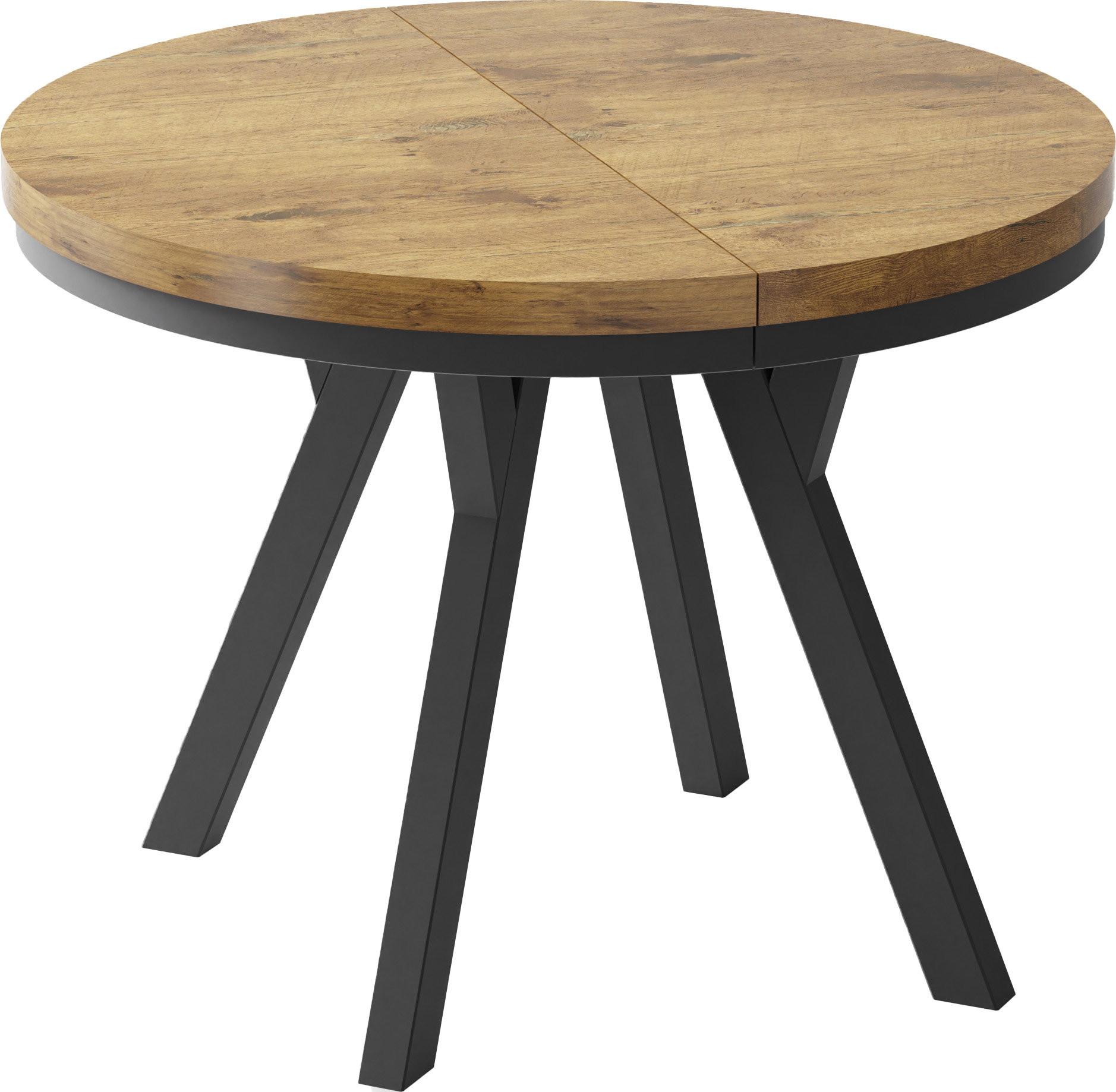 ESSTISCH Lume runder ausziehbarer, Lancelot Eiche 100-150/100/76 cm - Eichefarben/Schwarz, Holz/Holzwerkstoff (100/150/76cm) - WFL GROUP