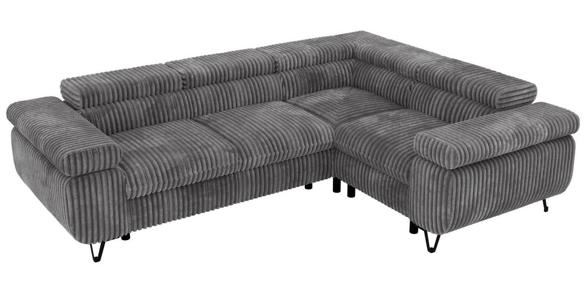 ECKSOFA ORSO L Grau Cord - Rechts Seite - Schwarz/Grau, Textil/Metall (268/197cm) - MKS