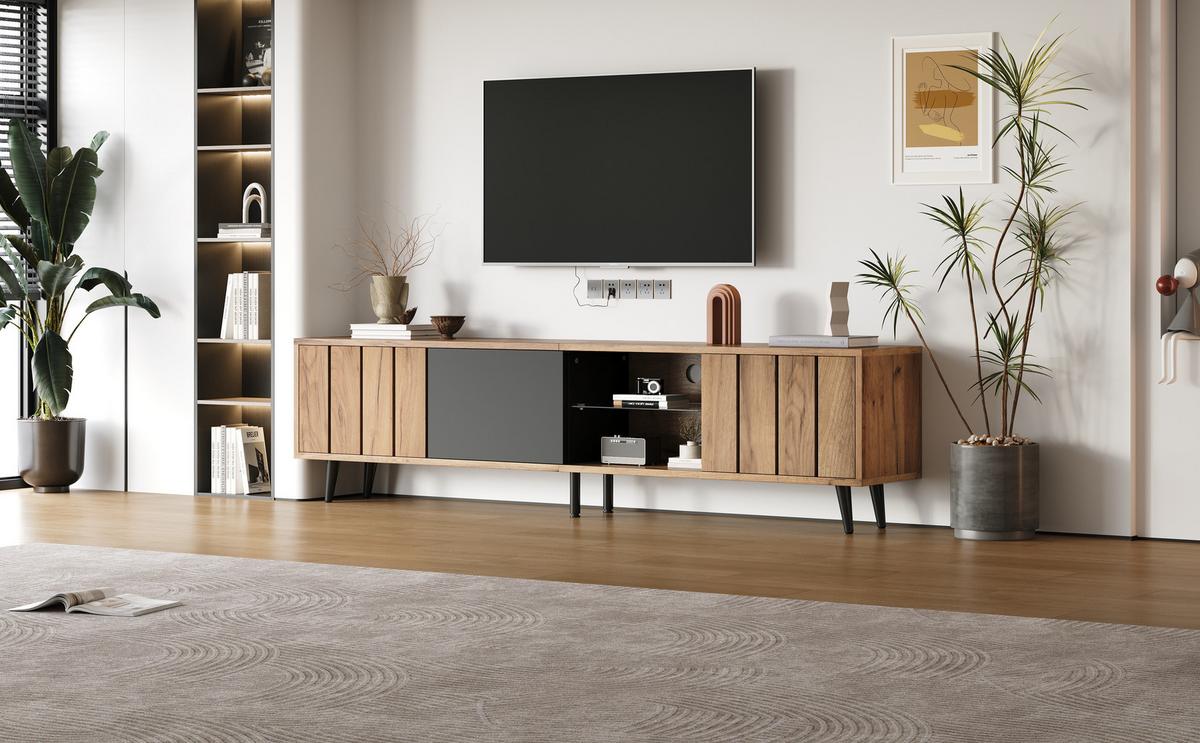 TV-LOWBOARD Holzoptik mit Türen und Fächern - Eichefarben, Holzwerkstoff/Metall (175/45/32cm) - Urban Meuble