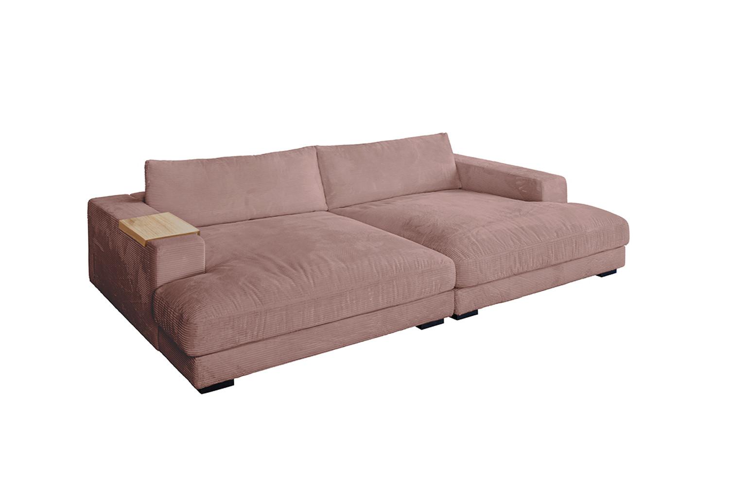 BIG SOFA XL MIT TABLETT MADELINE Pink Cord - Pink/Schwarz, Kunststoff/Textil (290/85/190cm) - KAWOLA