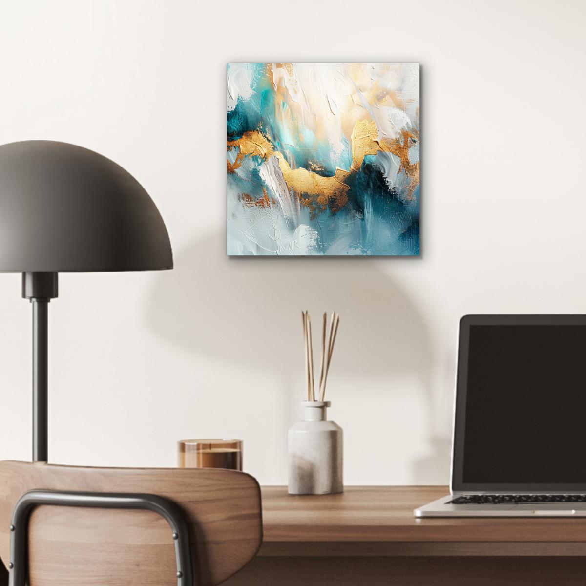 METALLBILD Abstrakt - Kunst - Gold - Blau 20x20 cm - Petrol, Metall (20/20cm) - MuchoWow
