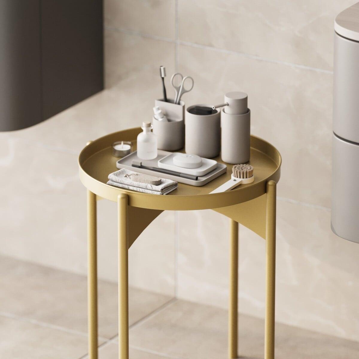 BEISTELLTISCH mit runder Metallplatte H57 cm - COLE - Goldfarben, Metall (60/44/57cm) - Calicosy