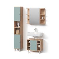 BADMÖBEL-SET Fucino Grün 3 Teile, mit Hochschrank - Grün, Holzwerkstoff (60/54/32cm) - Livinity®