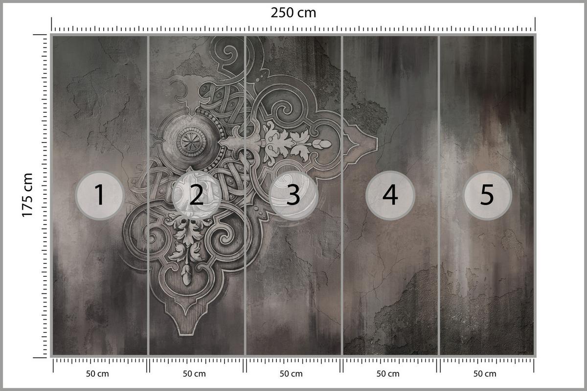FOTOTAPETE für Wohnzimmer Retro Ornament Betonwand 250x175 - Schwarz/Braun, Papier (250/175cm) - Muralo