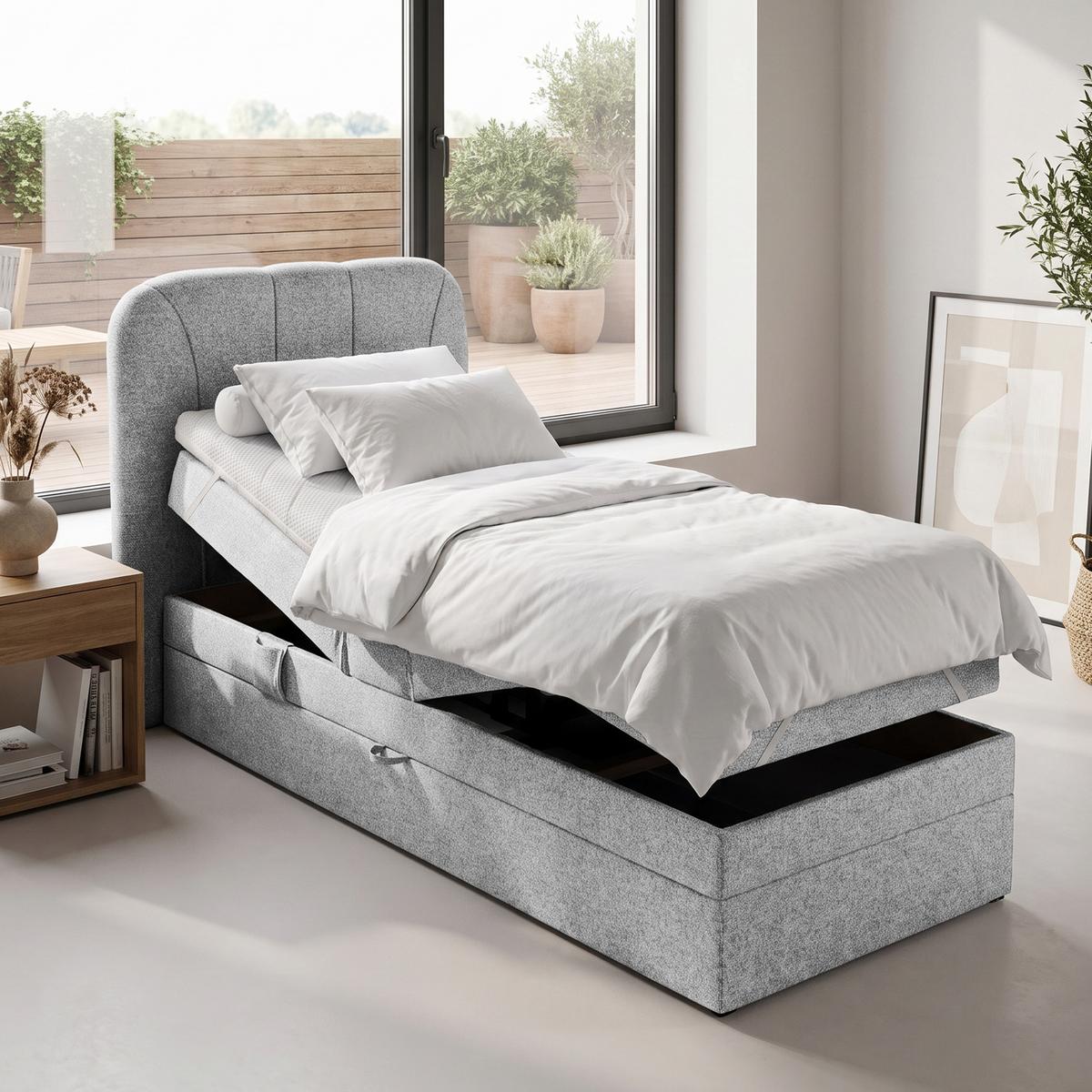 BOXSPRINGBETT Romeo, Einzelbett mit elektrischer Matratzenverstellung, 90x200 cm, Hellgrau - Hellgrau, Textil (90/200cm) - Beautysofa