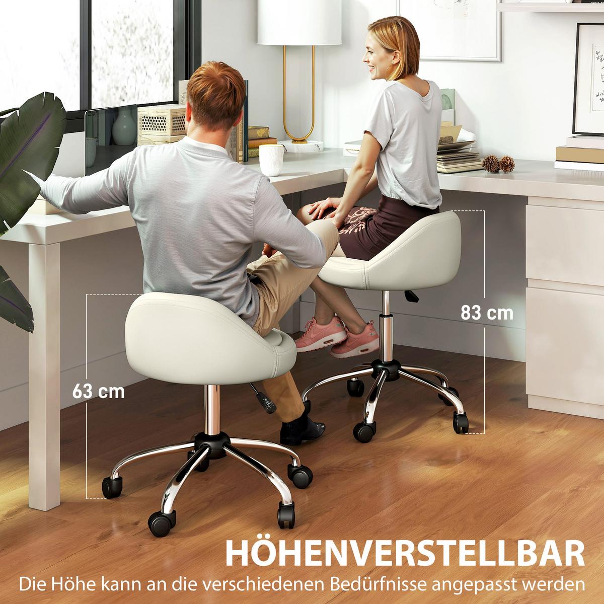 ROLLHOCKER Höhenverstellbarer Arbeitshocker 63-83 cm Drehhocker mit Rädern - Weiß, Kunststoff (35/83/35cm) - HOMCOM